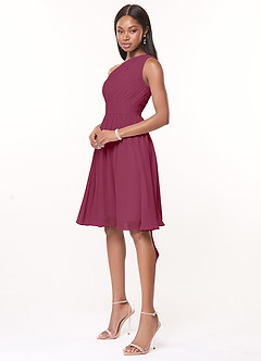 Azazie Katrina Bridesmaid Dresses Mulberry A-Line One Shoulder Chiffon Dress image3