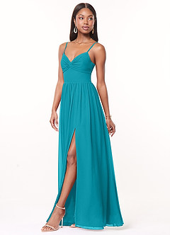 Azazie Zeya Bridesmaid Dresses Jade A-Line V-Neck Pleated Chiffon Dress image4