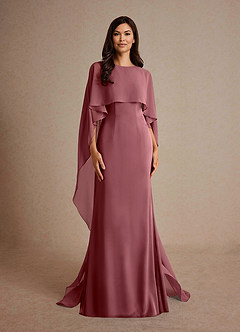 Azazie Milfred Mother of the Bride Dresses Desert Rose Sheath Boatneck Stretch Satin Dress image5