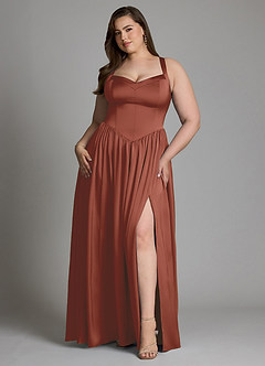 Azazie Francis Bridesmaid Dresses Auburn A-Line Corset Stretch Satin Dress image9