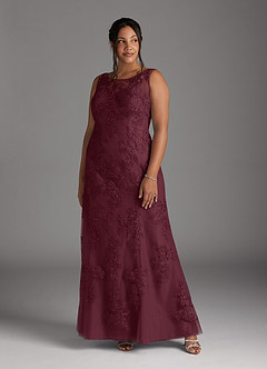 Azazie Whilhelmina Mother of the Bride Dresses Cabernet Mermaid Lace Chiffon Dress image10