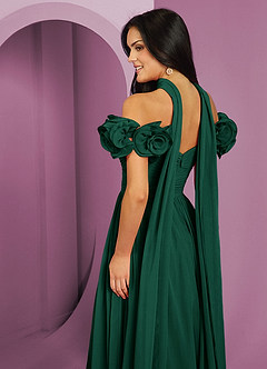 Barbie ♥ Azazie Robes de demoiselle d'honneur Robe Trapèze Convertible en Mousseline de soie Épaule décolletée émeraude image19