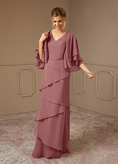 Azazie OHara Mother of the Bride Dresses Desert Rose A-Line V-Neck Chiffon Dress image3