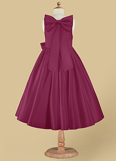 Azazie Bo Peep Flower Girl Dresses Mulberry A-Line Bow Matte Satin Dress image8