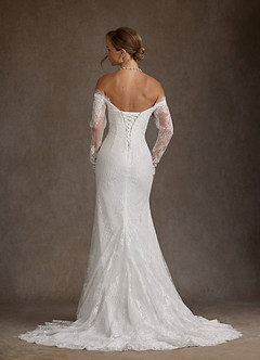 Azazie Kathleen Wedding Dresses Diamond White A-Line Off the Shoulder Lace Dress image4