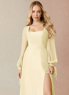 Azazie Leonia Robes de demoiselle d'honneur Robe Trapèze en Mousseline de soie Manche longue Sorbet Citron image5