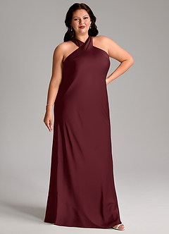 Azazie Doretta Bridesmaid Dresses Cabernet Mermaid Pleated Stretch Satin Dress image9