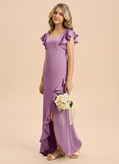 Azazie Demi Junior Wisteria Mermaid Bow Stretch Satin Dress image2