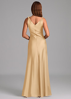 Azazie Nerine Jurken voor bruidsmeisjes Jurk van Stretch Satijn met A-Lijn Geplooid Goud image5