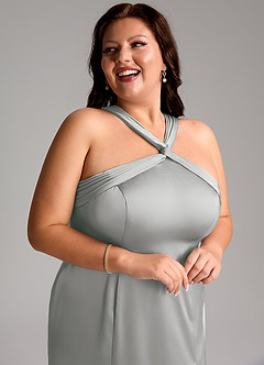 Azazie Rue Bridesmaid Dresses Silver A-Line Pleated Stretch Satin Dress image13