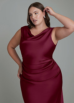 Azazie Kieryn Brautjungfernkleider Meerjungfrau-Linie Plissee Stretch-Satin Kleid Maulbeerrot image12