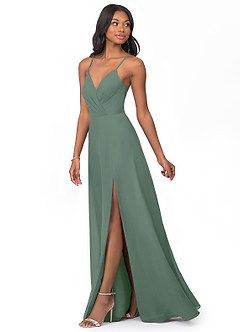 Azazie Everleigh Abiti da Damigella Abito A-Line in Chiffon con Scollo a Cuore a Pieghe Eucalipto image6