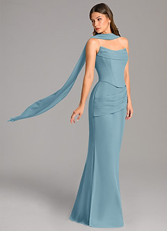 Azazie Sorrel Vestidos de damas de honor Vestido de Azul Malhumorado de Gasa de Corte Sirena con Corsé image3