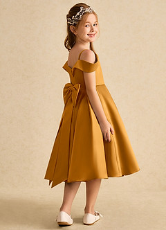 Azazie Favia Flower Girl Dresses Butterscotch A-Line Off the Shoulder Matte Satin Dress image3