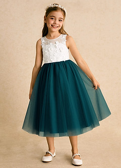 Azazie Lina Flower Girl Dresses Ivory Pine Ball-Gown Lace Dress image2