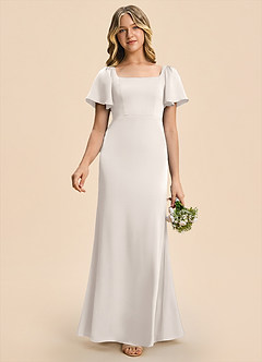 Azazie Chace Junior White Alabaster Sheath Stretch Satin Dress image1