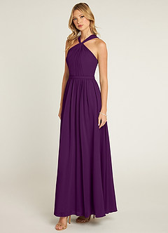 Azazie Jacey Bridesmaid Dresses Grape A-Line Pleated Chiffon Dress image3