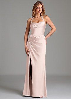 Azazie Serenity Brautjungfernkleider Meerjungfrau-Linie Herzausschnitt Stretch-Satin Kleid Zartrosa image1