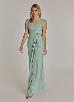 Azazie Manuella Mother of the Bride Dresses Agave A-Line V-Neck Pleated Chiffon Dress image11