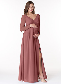 Azazie Teton Brautjungfernkleider für Schwangere A-Linie Langarm Chiffon Bodenlänge Kleid image4