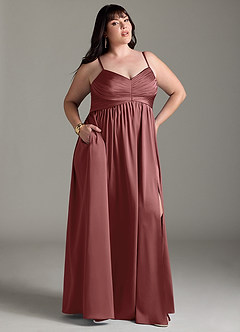 Azazie Alia Bridesmaid Dresses Amethyst A-Line Pleated Stretch Satin Dress image18