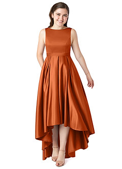 Azazie Inaya Junior A-Linie Gürtel/Schärpe Stretch-Satin Kleid Gebranntes Orange image1