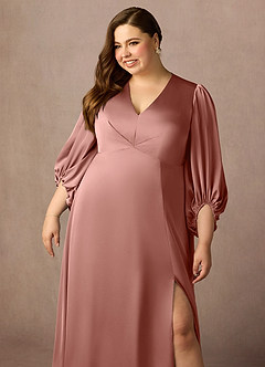 Azazie Luna Mother of the Bride Dresses Rosette A-Line Pleated Stretch Satin Dress image11