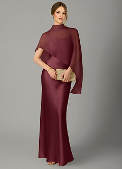 Azazie Jaleesa Bridesmaid Dresses Merlot A-Line High Neck Stretch Satin Dress image5