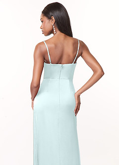 Azazie Maci Bridesmaid Dresses Sea Glass A-Line V-Neck Pleated Stretch Satin Dress image6