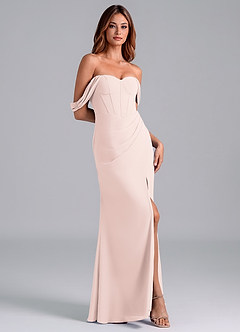 Azazie Asha Robes de demoiselle d'honneur Robe Fourreau Convertible en Mousseline de soie Épaule décolletée Rose Pétale image3