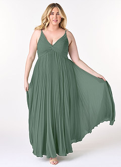 Azazie Raychelle Brautjungfernkleider A-Linie V-Hals Chiffon Kleid Eukalyptus image7