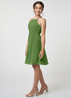 Azazie Ginny Junior Basil A-Line Pleated Chiffon Dress image3