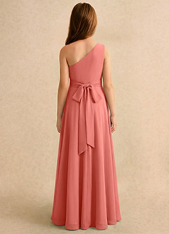 Azazie Puddles Girls Formal Flower Girl Dresses Salmon Pink A-Line One Shoulder Chiffon Dress image2