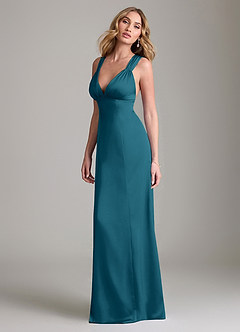 Azazie Cemion Bridesmaid Dresses Ink Blue A-Line Stretch Satin Dress image5