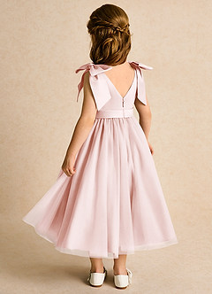 Azazie Serene Robe Demoiselle D'honneur Fillette Robe Princesse en Mat Satiné Arc Rose Pâle image3