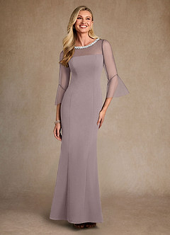 Azazie Bellevie Final Sale Vintage Mauve Sheath Beaded Stretch Crepe Dress image1