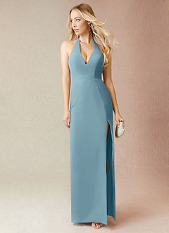 Azazie Yessi Bridesmaid Dresses Moody Blue Sheath Pleated Chiffon Dress image1