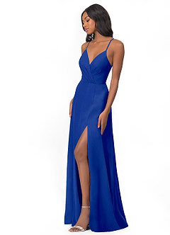 Azazie Everleigh Abiti da Damigella Abito A-Line in Chiffon con Scollo a Cuore a Pieghe Blu Reale image5