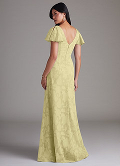 Azazie Soren Bridesmaid Dresses Lemon Sorbet A-Line Pleated Floral Burnout Dress image3