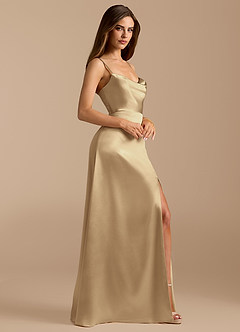 Azazie Erma Bridesmaid Dresses Champagne A-Line Side Slit Metallic Satin Dress image6