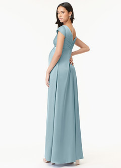 Azazie Allessia Maternity Bridesmaid Dresses A-Line Pleated Stretch Satin Floor-Length Dress image4