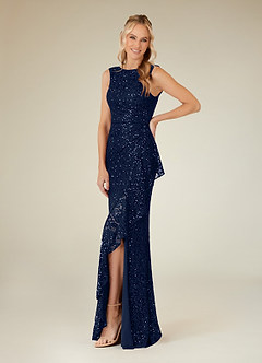 Azazie Eleanora Mother of the Bride Dresses Dark Navy Sheath Sequins Lace Dress image3