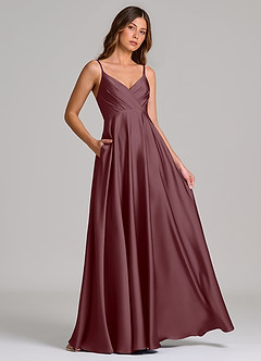 Azazie Amani Abiti da Damigella Abito A-Line in Raso Elasticizzato Plissettato Sangria image4