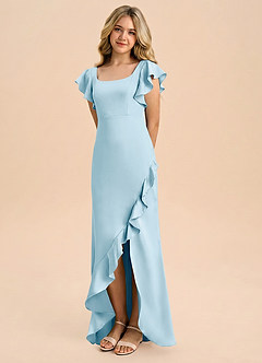 Azazie Demi Junior Sky Blue Mermaid Bow Stretch Satin Dress image1
