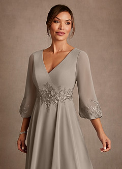 Azazie Yorba Abiti per la Madre della Sposa Abito A-Line in Chiffon Pizzo Taupe image5