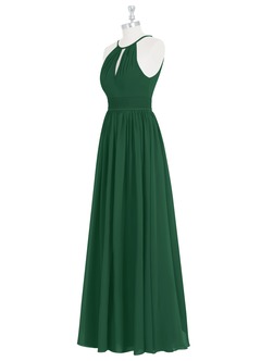 Azazie Cherish Vestidos de damas de honor Vestido de Verde Oscuro de Gasa de Corte en A con Plisado image8
