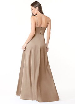 Azazie Halsey Bridesmaid Dresses Taupe Sheath Side Slit Stretch Satin Dress image2
