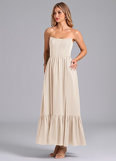 Azazie Leilana Bridesmaid Dresses White Alabaster A-Line Corset Stretch Satin Dress image5