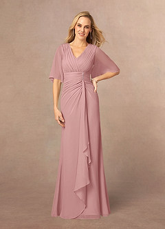 Azazie Carson Mother of the Bride Dresses Dusty Rose A-Line V-Neck Lace Chiffon Dress image1