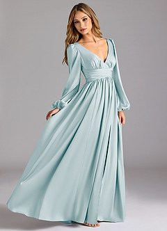 Azazie Norah Brautjungfernkleider A-Linie Stretch-Satin Kleid Seegrün image3